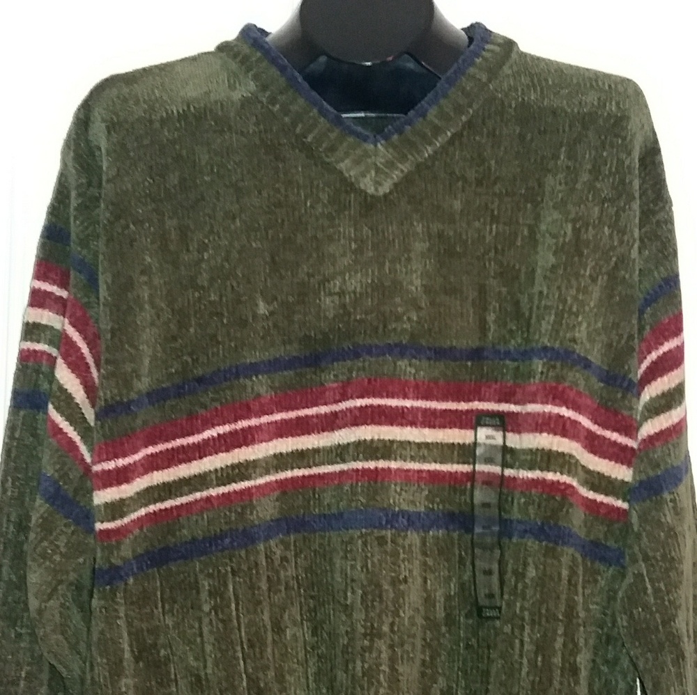 NWT Falls Creek Striped V Neck Chenille Sweater - Picture 2 of 8